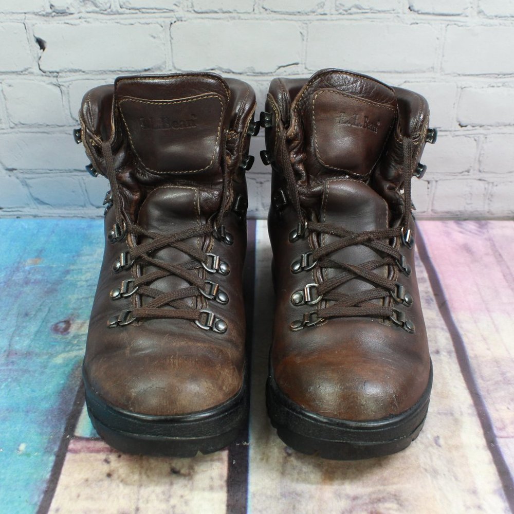 LL BEAN Cresta Brown Leather WP Vibram Sole Hiking Ankle Boots Size 7 W - Picture 5 of 9